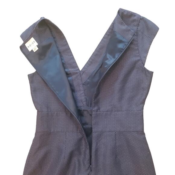 Reiss Blue Navy Dress with Metallic Detailing White Dots Sz 6 - Picture 5 of 14